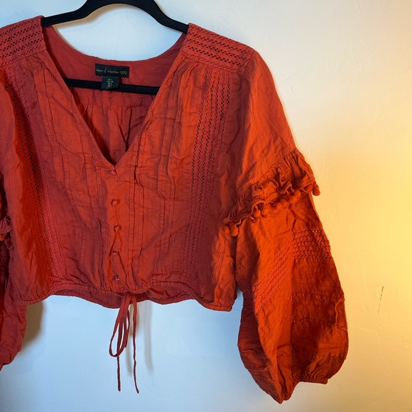 House of Harlow 1960 Peasant Sleeve Bell Sleeve Blouse Rust Orange - Picture 5 of 6